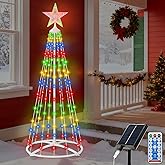 IDEAALS 5FT 154LED Outdoor Solar Christmas Cone Tree Lights, 8 Modes Timer Remote RGB Christmas Tree Lights with Star Topper for Xmas Yard Porch Patio Holiday Decor