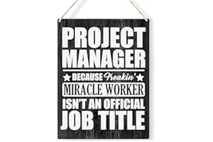 FREHVN Project Manager Quote Wood Sign Project Manager Wooden Signs Rustic Hanging Plaque Home Wall Art 8" x 10" Sign Wall Decor for Home Office