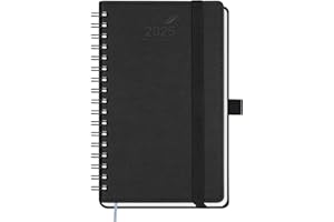 BEZEND Pocket Calendar 2025 for Purse Spiral Bound 3.5" x 6", 2025 Pocket Planner Daily Weekly & Monthly Small Agenda with Self-Adhesive Pen Holder, Vegan Leather Softcover - Black