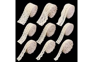 DHFLYDH Beige Lace Ribbon 18 Yards Cotton Lace Trim Vintage Crochet Lace Ribbon Trim for Bridal Wedding Decoration Christmas Package DIY Sewing Craft Supply