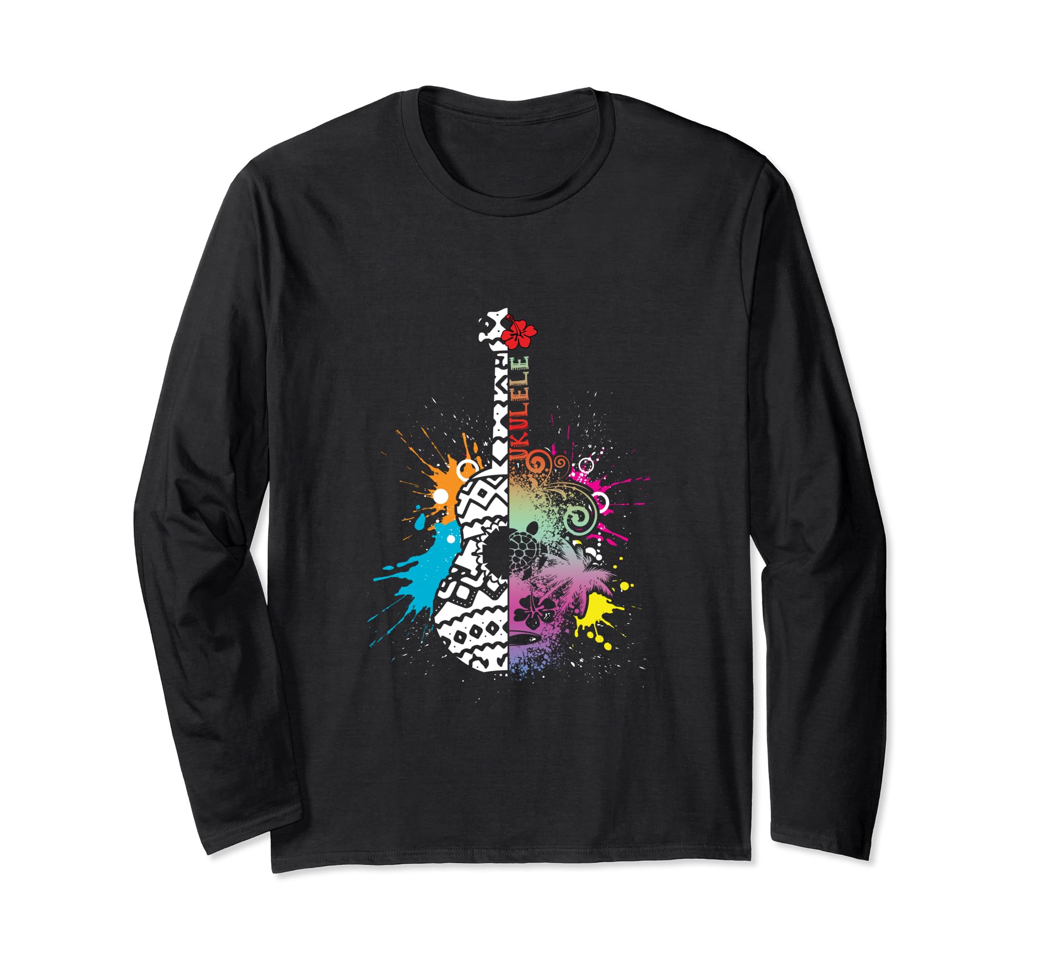 Colorful Hawaiian Musician Uke Guitar Acoustic Hawaii Aloha Long Sleeve T-Shirt