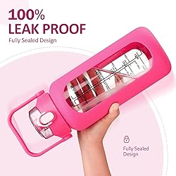 kytffu 64oz Glass Water Bottles with Straw, Half