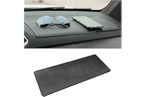 BLAU GRUN Car Dashboard Anti-Slip Sticky Pad, 15.7"x 7.8" Non-Slip Heat Resistant Rubber Mat, Auto Accessories for Home Office, Strong Adhesive Anti Slide Pad for Phones, Sunglasses, Keys (Black/Grid)