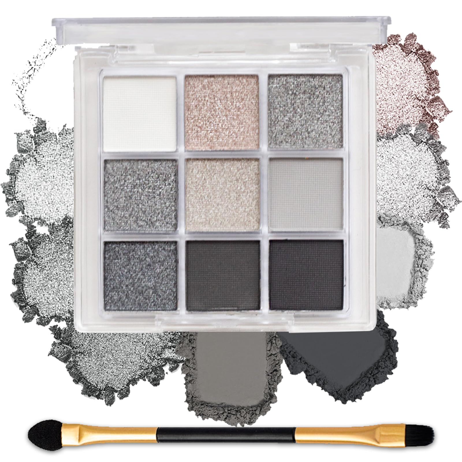 Black Smokey Eyeshadow Palette Makeup,9 Colors Black Silver Gray White Eye Shadow Pallets For Women,Long Lasting,Waterproof and Blendable,Make-up Palettes With Brushes-Halloween Goth Gifts(Smoky)