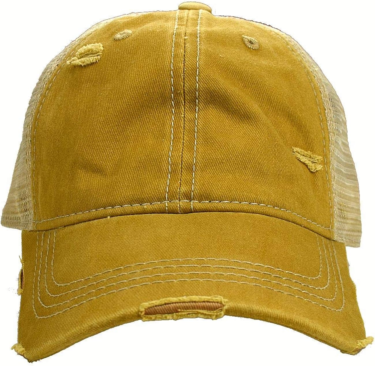 C.C Unisex Adjustable Mesh Distressed Trucker Baseball Cap Hat, Mustard: Clothing