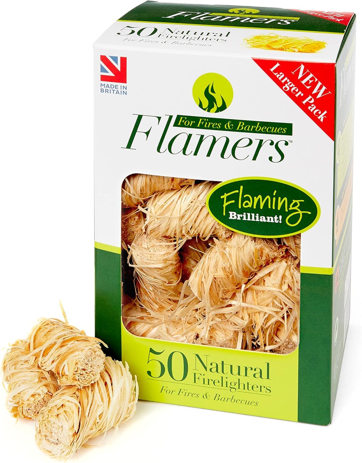 Flamers Firelighters - 50 Units Natural Fire Lighters for Wood Burner Firepit Bbq Pizza Oven Fireplace Chimenea Barbecue Fire Starter - Firestarter for Kiln Dried Kindling Log Coal Charcoal Briquette