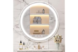LOVESPEJO 28 Inch Round LED Bathroom Mirror,Anti-Fog, Dimmable, Front lit, Circle Bathroom Mirror with Led Lights, Lighted Bathroom Mirror for Wall, 3 Colors, Memory, Shatter-Proof, IP64