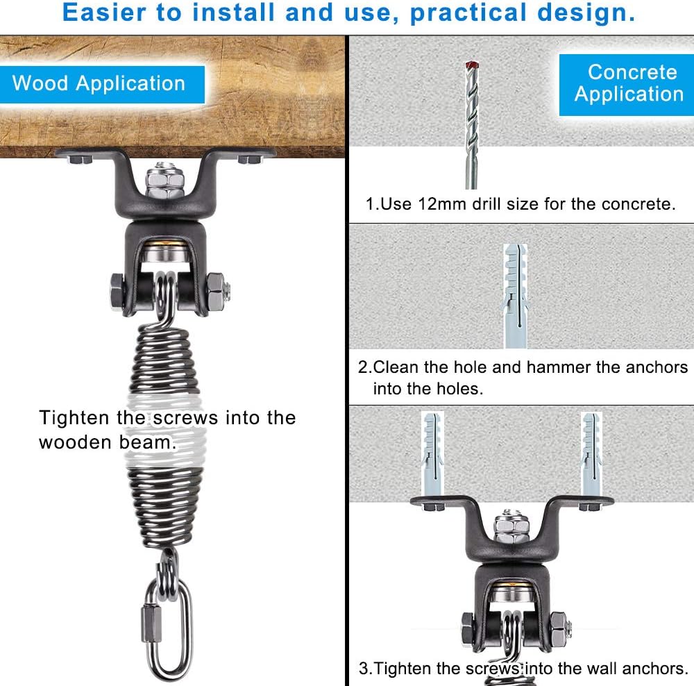BeneLabel Heavy Duty Boxing Punching Bag Hanger with Spring, 350 LB Capacity, 360° Rotation Wood Beam Holder, 2 Wood Screws for Wooden Sets, 1 Carabiner, 1 Comfort Spring : Sports & Outdoors