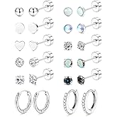 LOLIAS Hypoallergenic Flat Back Earrings for Women-Surgical Steel Earrings for Sensitive Ears 20G Stainless Steel Earring Stacks Small Flatback Stud Hoop Cartilage Earring