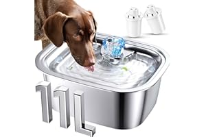 3 Gallon Dog Water Fountain, PETDOTT Stainless Steel Cat Water Fountain for Large Dogs & Multiple Pets Inside, 11.4L Dog Water Bowl Dispenser w/Filter Drinking Bowls, Quiet Pump, Easy to Use &Clean