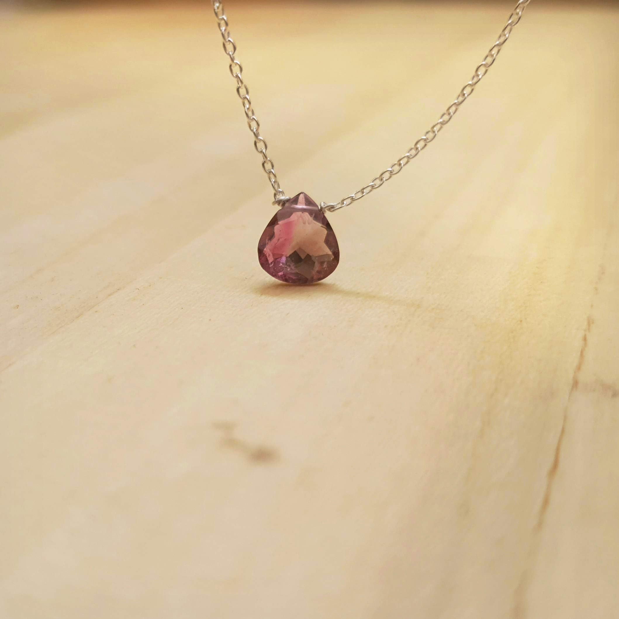 ANUSHRUTIPink Tourmaline Pendant with Sterling Silver Chain October Birthstone Jewelry Handmade Gemstone Crystal Necklace for her