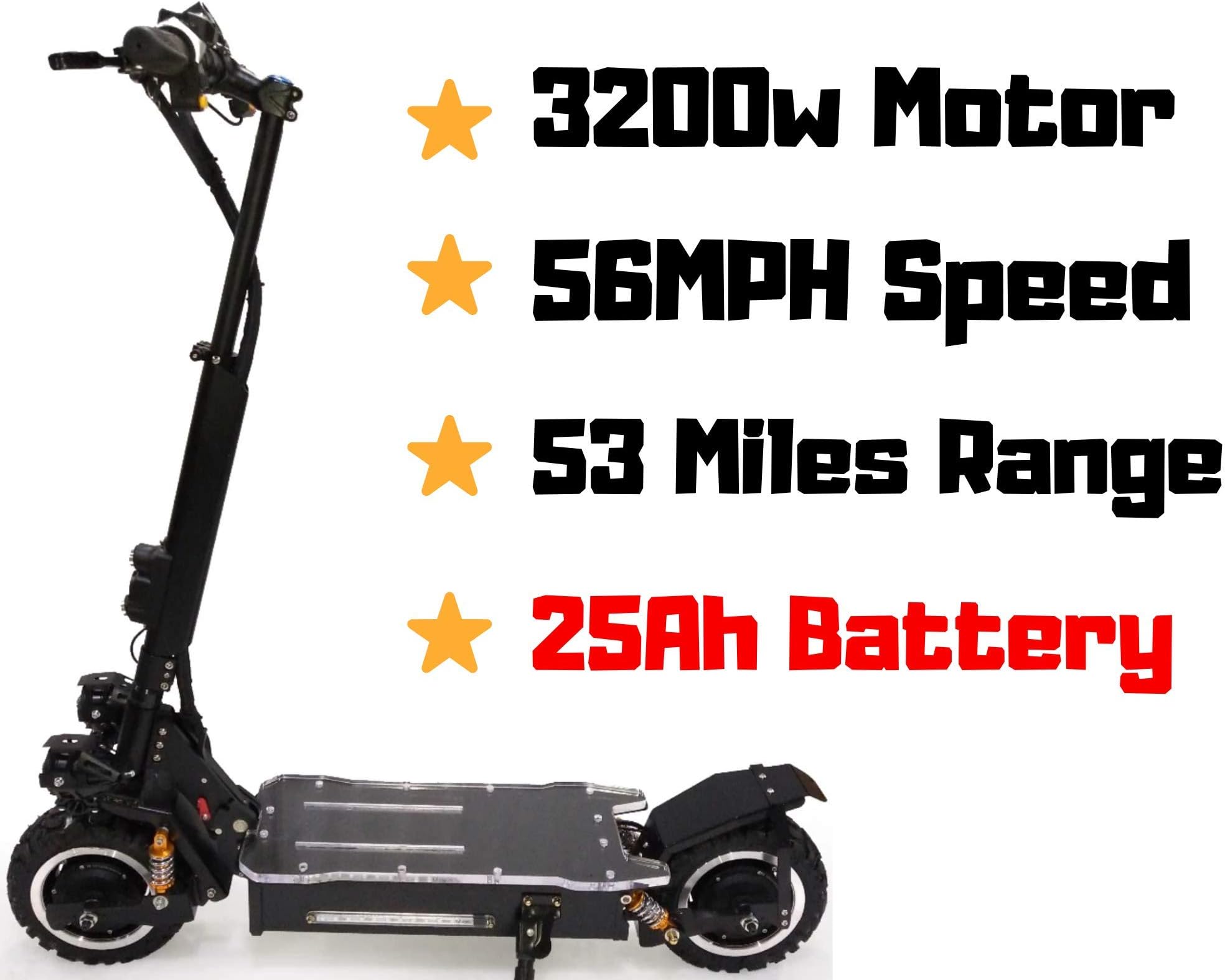 OUTSTORM 56MPH Ultra High Speed Electric Scooter for Adults Foldable, 3200W Peak Power Dual Motor| 60V / 20-35Ah Battery | 43-67 Miles Distance | Climbing Grade 30°