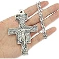 RechicGu Vintage Saint St Francis of Assisi 3.3in Tau San Damiano Cross Necklace Catholic Crucifix Gift
