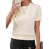 Libsorge Womens Short Sleeve Sweater Fall 2025 Business Casual Outfits Crewneck Lightweight Thin Sheer Knit T-Shirt Top