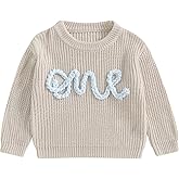 First Birthday Outfit Toddler Baby Girl Boy One Embroidery 1st 2nd Birthday Sweater Top Knit Pullover Sweatshirt