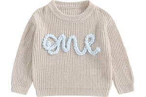 MA&BABY First Birthday Outfit Toddler Baby Girl Boy One Embroidery 1st 2nd Birthday Sweater Top Knit Pullover Sweatshirt