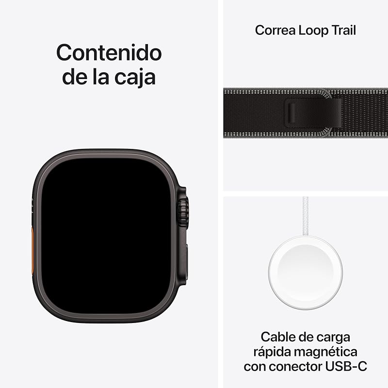 Watch Ultra 3 GPS + Cellular, Reloj prémium para Running y Multideporte con Caja de Titanio Resistente de 49 mm y Correa Loop Trail Negro/carbón - Talla M/L. Monitores avanzados de Salud