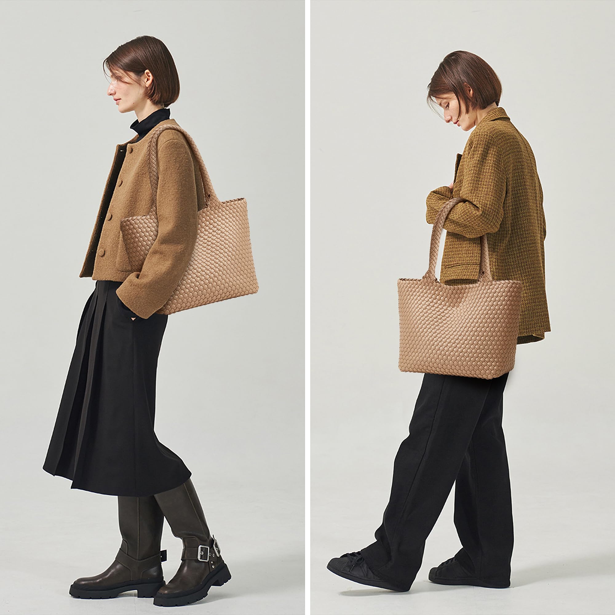 BOYATU Woven Tote Bag Womens Purse: Vegan Leather Shoulder Handbags - Fashion Summer Beach Tote Bags - Large Travel Totes