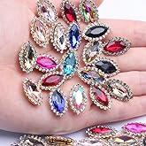 30 Pcs 7 * 15mm Horse Eye Sew On Rhinestones Metal Base Flatback Crystal Glass Diamond Rhinestones for Dress, Bag, Clothes, Dance Costume, Shoes, Garment (00 Mixed)