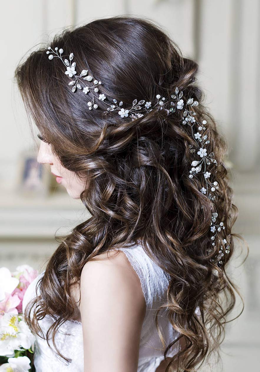 Kercisbeauty Bride Hair Accessories Crystal Hair Vine Long Headband Evening Party Prom Women Hair Piece (Gold)