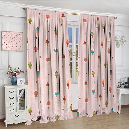 Smallbeefly Ice Cream Fabric Window Curtain Pastel Pink Striped