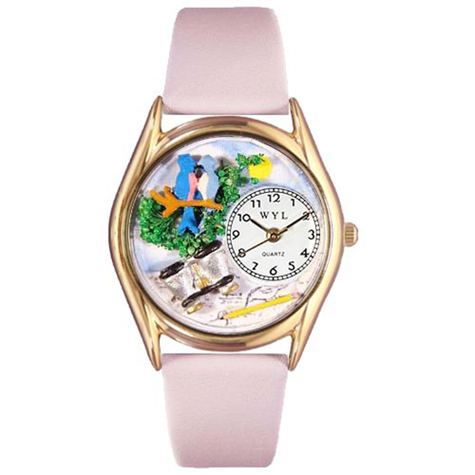 Whimsical Watches Bird Watching Yellow Leather and Goldtone Unisex Quartz Watch with White Dial Analogue Display and Multicolour Leather Strap C-0150012