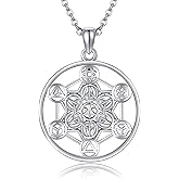 AXOMY Metatron Necklace 925 Sterling Silver Metatron Cube Pendant Necklaces Geometry Jewelry for Women Men Christmas Gifts