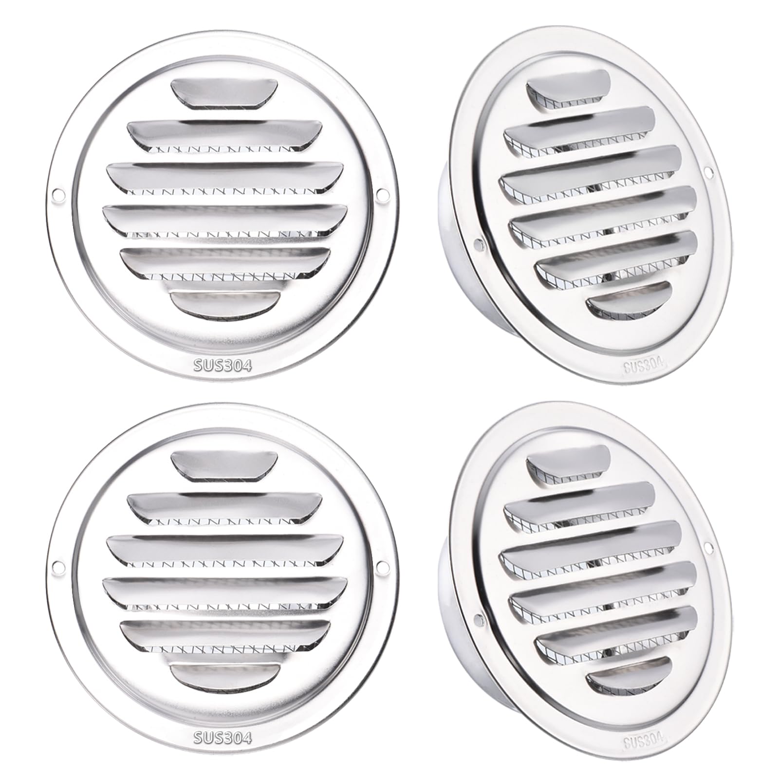 PATIKIL 304 Stainless Steel Air Vents, 3 Inch, 4pcs Round Louver Grille Vent Cover, Screen Mesh Soffit Air Outlet for Wall Ceiling Floor Ventilation