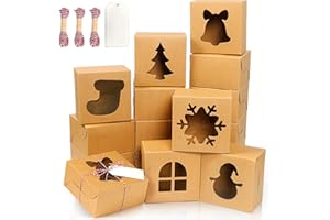 BEAVOING 24 PCS Brown Bakery Boxes with Window, 6x6x3 Inch Christmas Cookie Boxes for Gift Giving, 6 Inch Small Treat Boxes for Mini Cake Pastry Dessert Strawberries Cupcakes Candy Donut Packaging