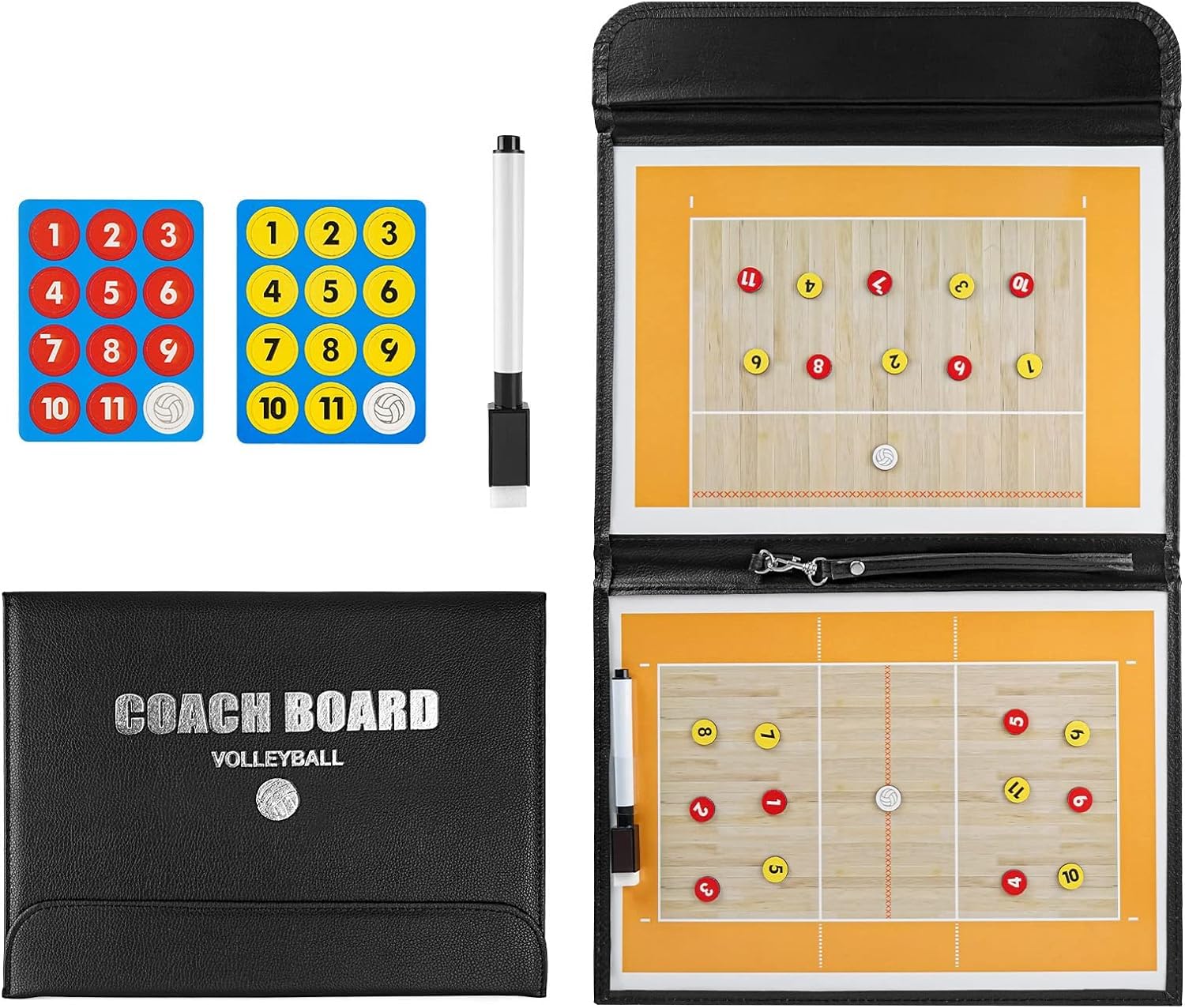 CREADY Volleyball Coach Board, Volleyball Board with Magnets Pencils, Magnetic Volleyball Folder, Volleyball Tactical Board, Volleyball Board with Accessories for Gifts Volleyball