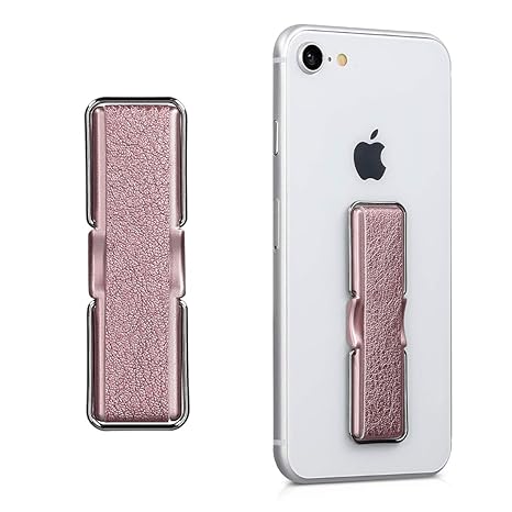 kwmobile Smartphone Fingerhalter Leder Design - mit Ständer - Selbstklebende Handy Fingerhalterung für z. B. iPhone Samsung S