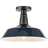 JONATHAN Y 14" Navy/Black 1-Light Industrial LED Semi Flush Mount Ceiling Light for Porch, Kitchen, Entryway, Modern Farmhous