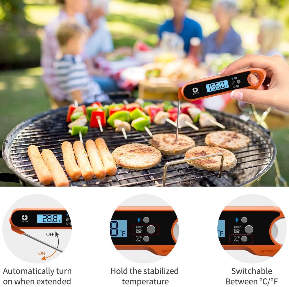 JOLIKE 2s Instant Read Meat Thermometer for Grilling Digital Steak Electronic Probe with IP67 Waterproof Internal Magnets for Kitchen Food Baking BBQ Candy: Kitchen & Dining