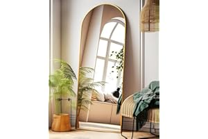 KOMCOTE 58"x18" Arched Full Length Mirror - Gold Freestanding Floor Mirror for Bedroom, Living Room, Dressing Room - Elegant Arch Design, Wall Mount or Standing, Lightweight & Shatterproof