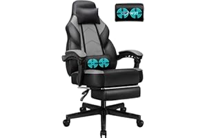 Meilocar Gaming Chair for Adult, Computer Chair with Footrest Video Game Chair 400lb Weight Capacity Big and Tall office Chair with Massage Lumbar Support, Height Adjustable and 360° Swivel Seat(Grey)