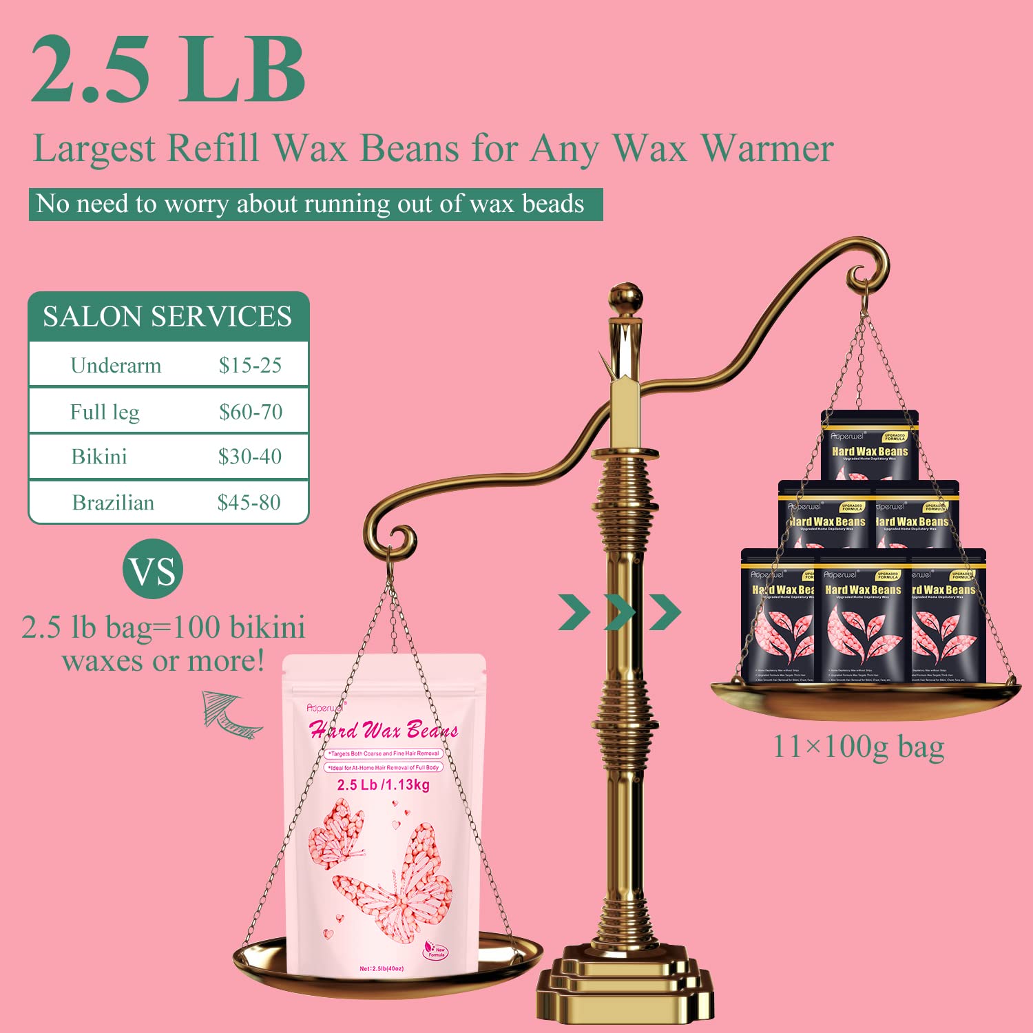Wax Beads for Hair Removal, Auperwel 2.5lb Hard Wax Beads for Sensitive Skin with 20 Sticks, Waxing Beans for Brazilian, Bikini, Eyebrow Waxing, Painless Refill Pearl Beads for Wax Warmers Kit (Rose)