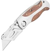 Sheffield 12115 Folding Utility Knife with Premium Hardwood Handle Design | Secure Locking Box Cutter, Quick-Change Utility Knife Blade Feature, Cardboard Cutter with Pocket Clip