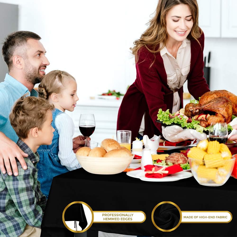 Wealuxe Black Tablecloth 60x102 - Rectangular 6 feet Table Cover, 2 Pack: Furniture & Decor