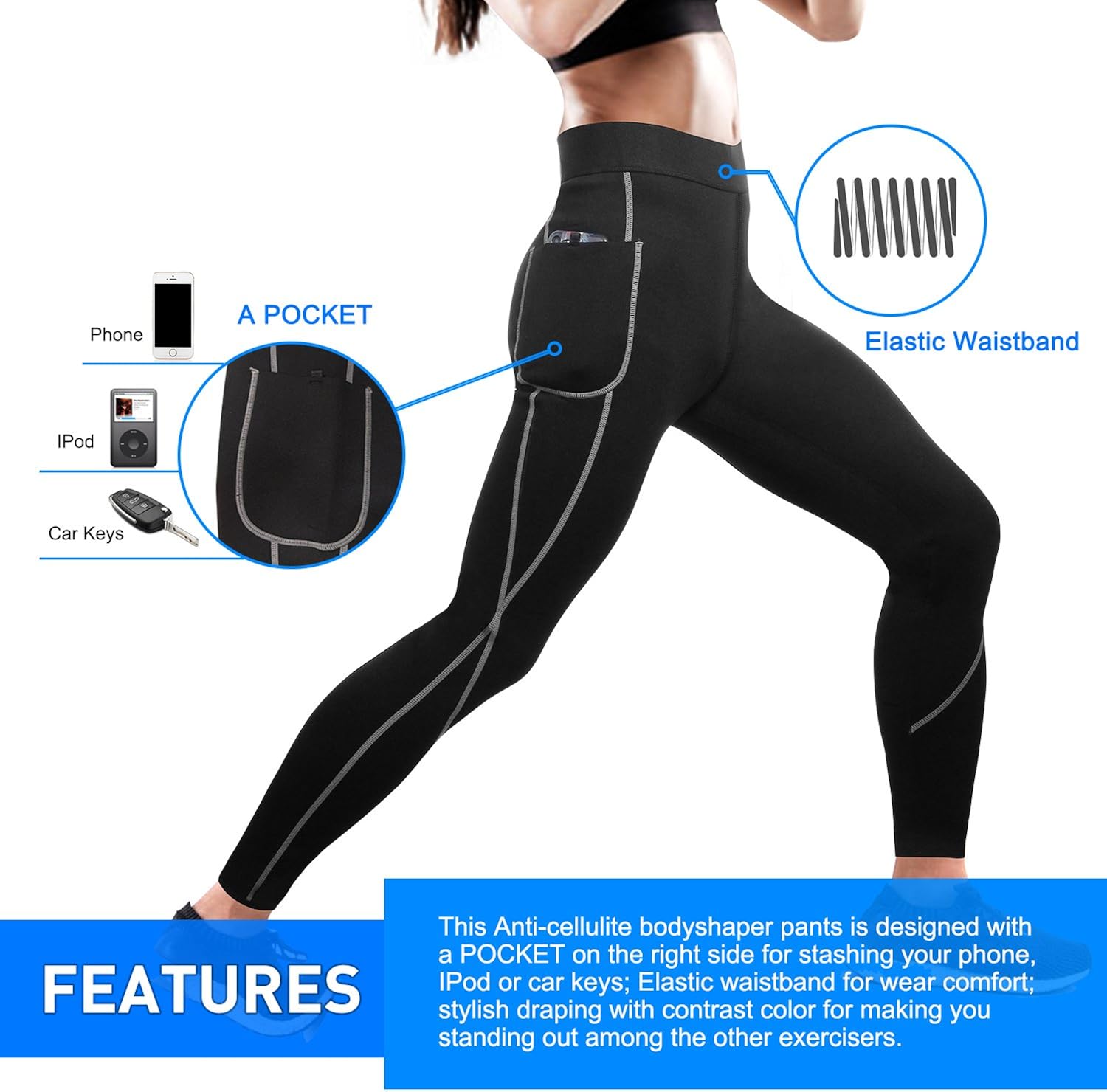 Irisnaya Compression Slim Leggings for Women Sauna Sweat Pants High Waist Training Butt Lifter Tights Workout Body Shaper: Clothing