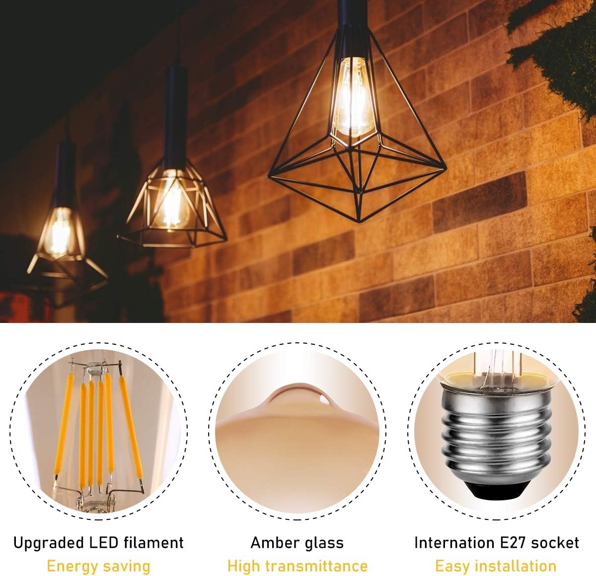 LED Edison Bulb E27, 6W Vintage Light Bulbs 60W Incandescent Equivalent - Image 4