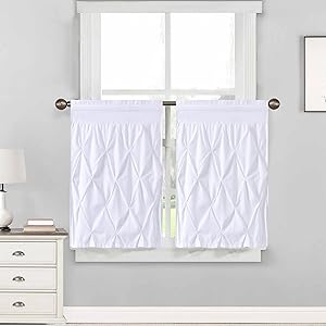 Sweet Home Collection Pinch Pleat Kitchen Curtain Window Treatment Choice of Valance, 24" or 36" Tier, and Kit, White