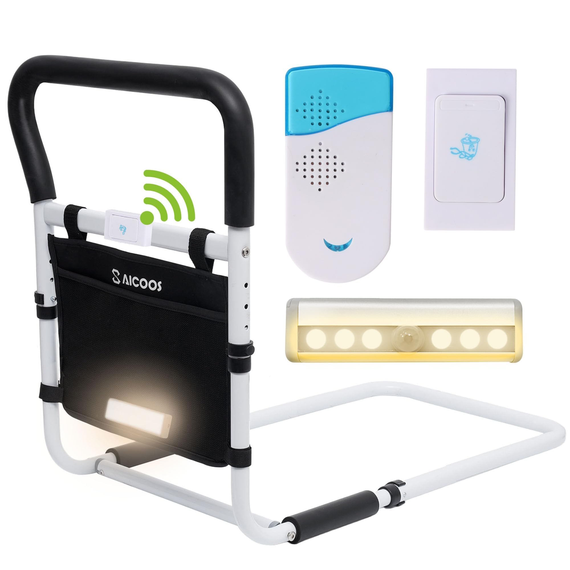 Large Size Bed Rails for Elderly Adults - Bed Grab Support Rail , Bed Handle for Getting Out of Bed , Adult Bed Guard Double or Single Bed with Induction Light and Emergency Call Bell (XL Large Size)