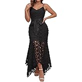 VERWIN Sleeveless V Neck Women's Hollow Strap Floor-Length Lace-Up Asymmetrical Women's Party Evening Sexy Maxi Dress