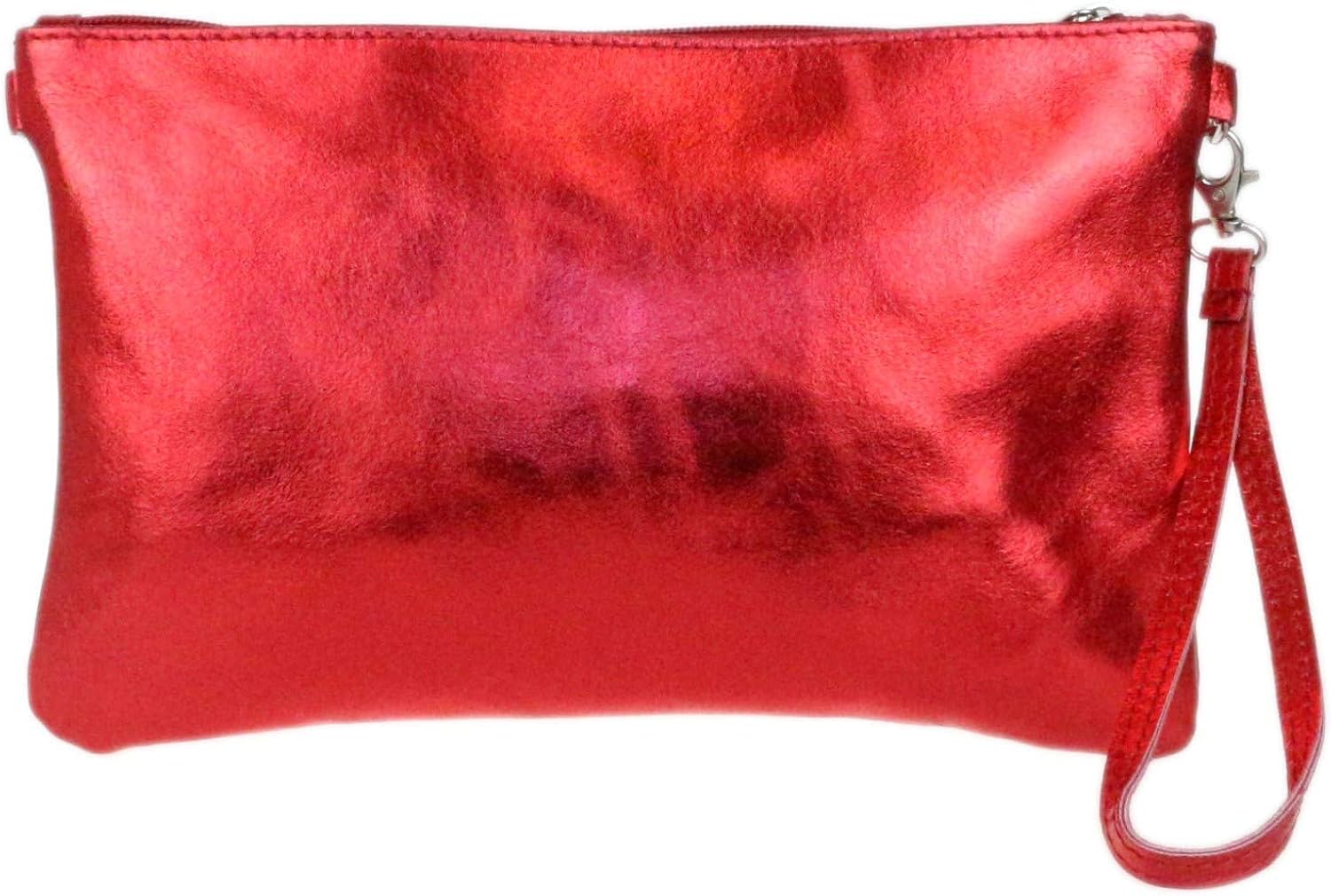 Girly Handbags Italian Snake Skin Metallic Leather Clutch Bag