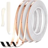 Innconee 5 Pcs Black Backed Copper Foil Stained Glass Black Lined Foil Copper 3 Sizes for Stained Glass Set Hand Foiler Supplies Craft Art Tools(3/16, 7/32, 1/4in X 108ft)