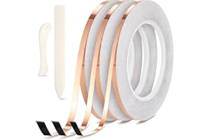 Innconee 5 Pcs Black Backed Copper Foil Stained Glass Black Lined Foil Copper 3 Sizes for Stained Glass Set Hand Foiler Supplies Craft Art Tools(3/16, 7/32, 1/4in X 108ft)