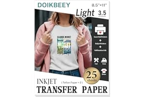 DOIKBEEY Upgraded Version 3.5 Heat Transfer Paper for T Shirts 25 Sheets, 8.5" x 11" Printable Heat Transfer Vinyl, Vivid Color & Durable Iron on Transfer Paper for Light Fabric