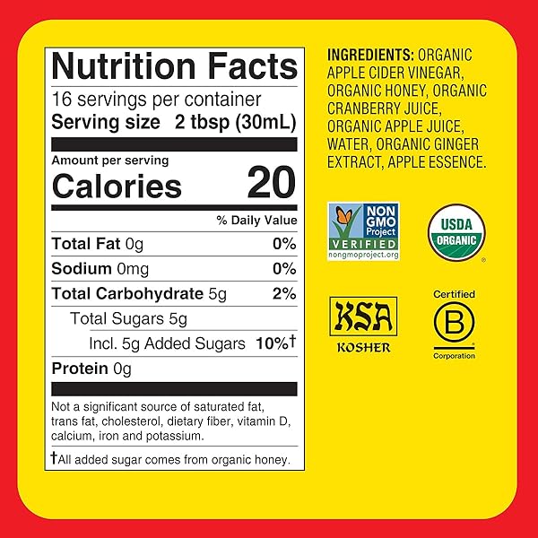 BRAGG ORGANIC APPLE CIDER VINEGAR CRANBERRY APPLE BLEND WITH THE MOTHER – 16 FL OZ – RAW AND UNFILTERED