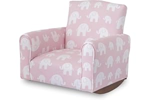 The Rose Hill Company Kid Rocking Chair for Toddlers, Child Chair for Little Kids, Upholstered Toddler Armchair for Children, Comfy and Cute Little Kid Chairs (Rockers, Pink Elephants Print)