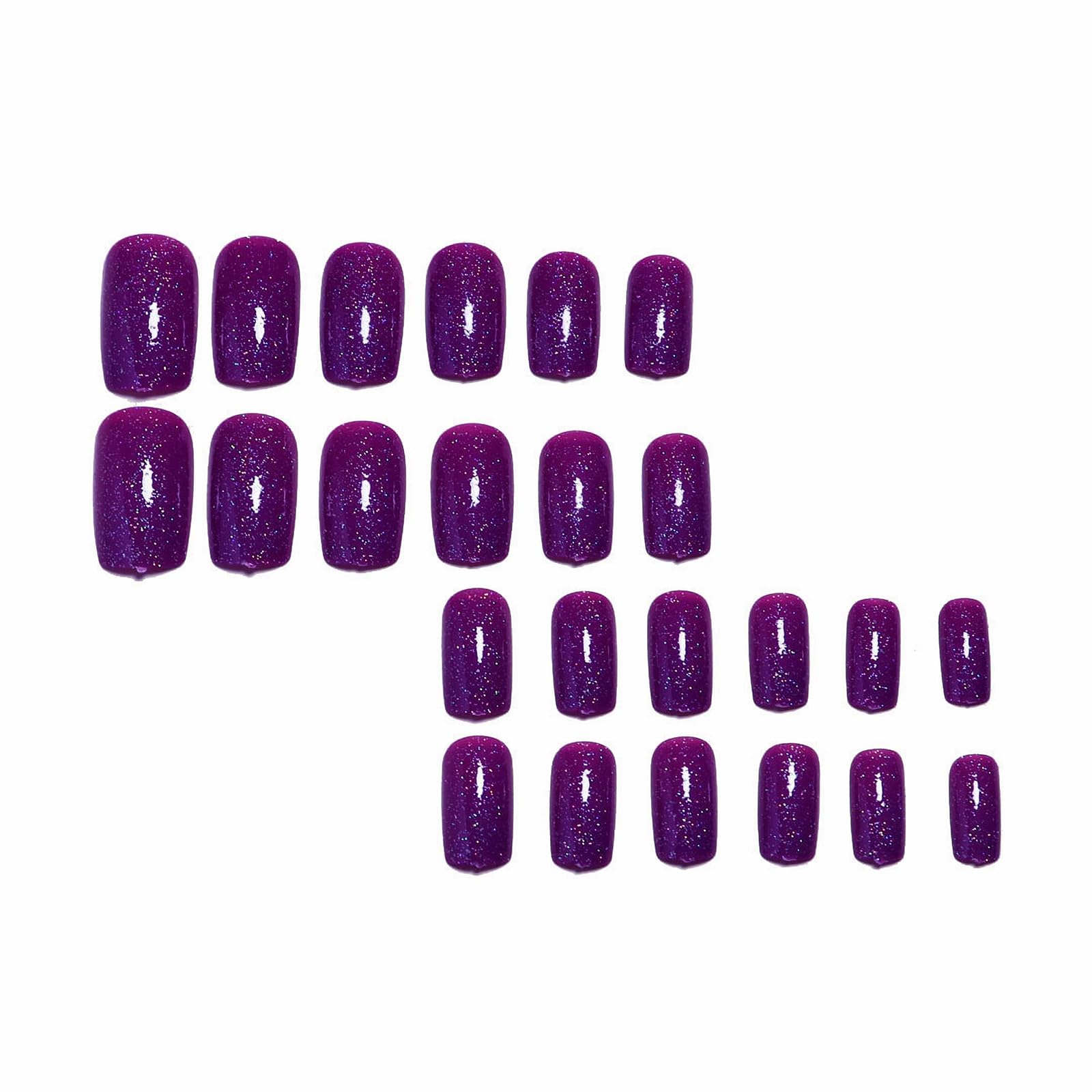 MISUD Press on Nails Medium Square Fake Nails Glossy Glue on Nails Purple Acrylic Nails Squoval Artificial Nails Bling Glitter Stick on False Nails with Design 24 pcs - Image 3